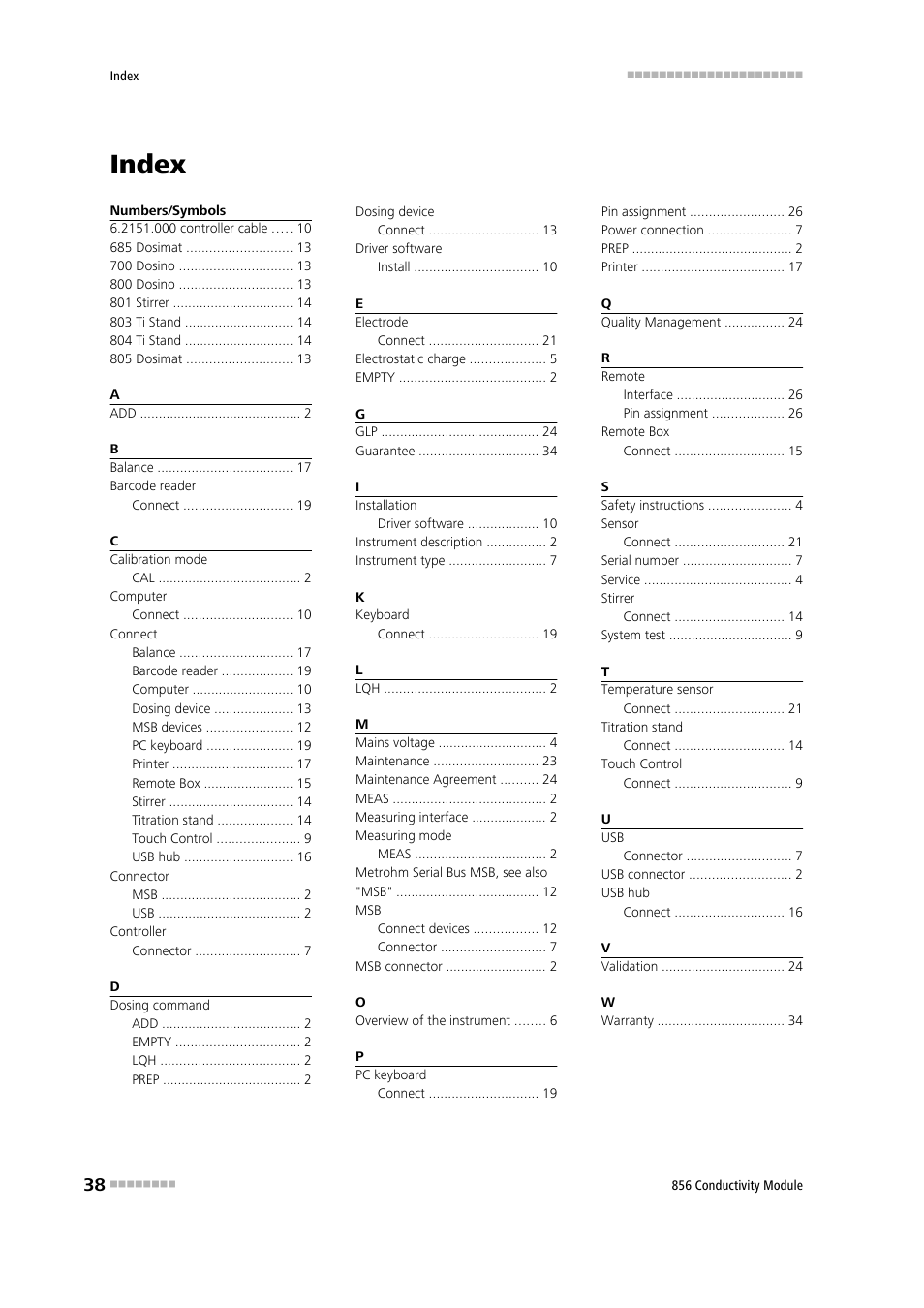 Index | Metrohm 856 Conductivity Module User Manual | Page 46 / 46