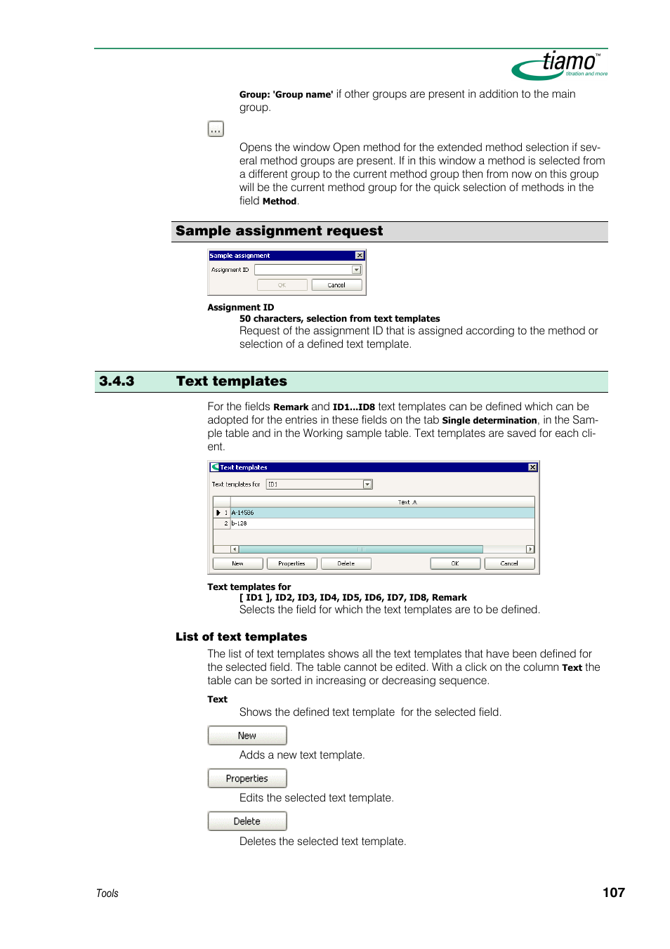 Sample assignment request, 3 text templates | Metrohm tiamo 1.3 Manual User Manual | Page 133 / 893