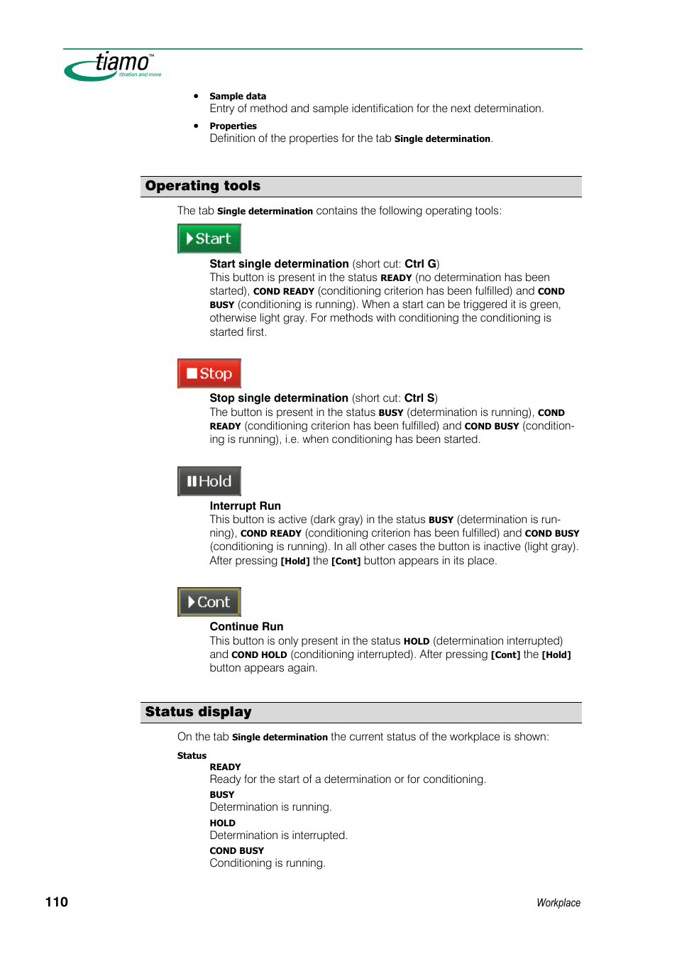 Operating tools, Status display | Metrohm tiamo 1.3 Manual User Manual | Page 136 / 893