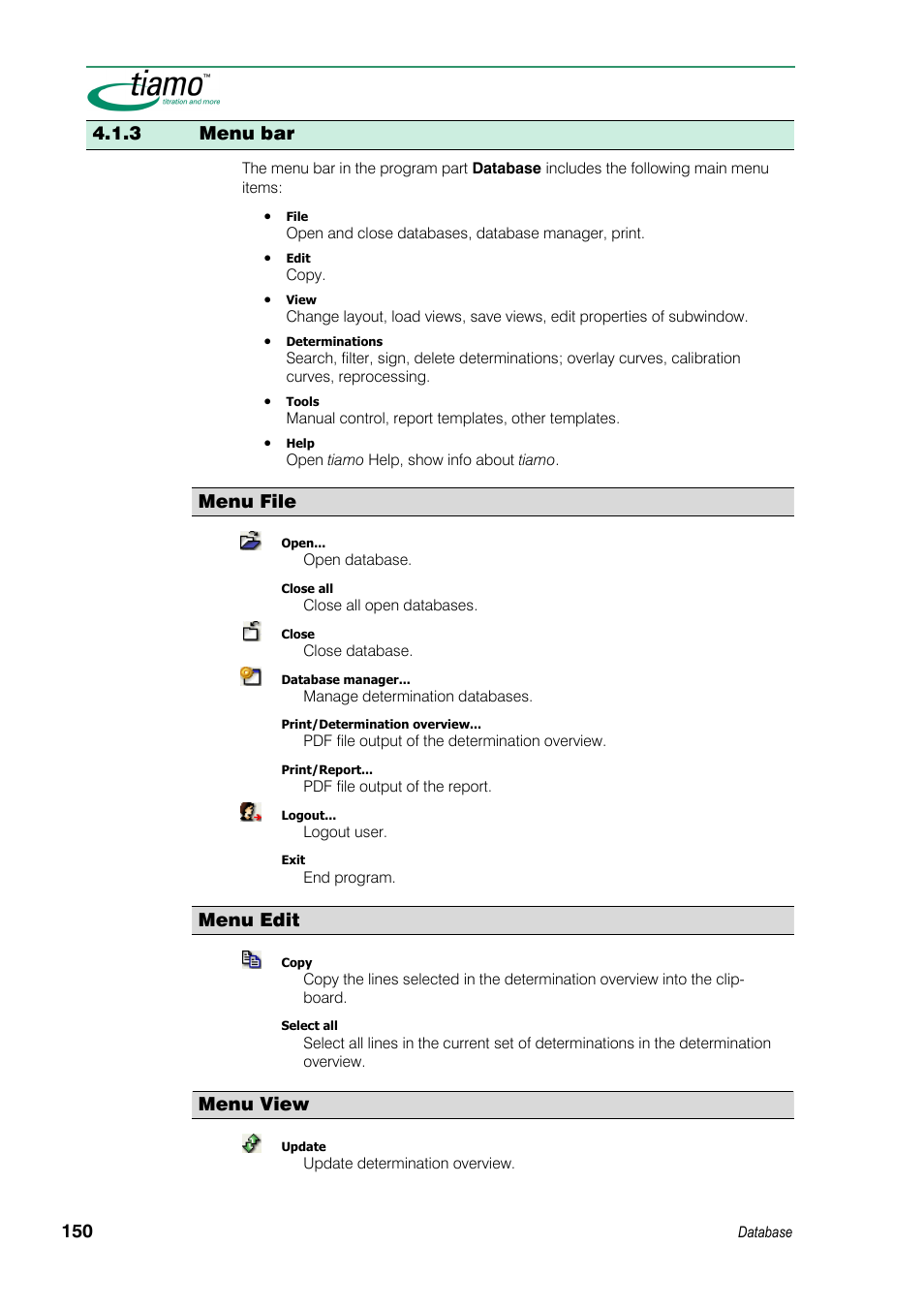 3 menu bar, Menu file, Menu edit | Menu view | Metrohm tiamo 1.3 Manual User Manual | Page 176 / 893