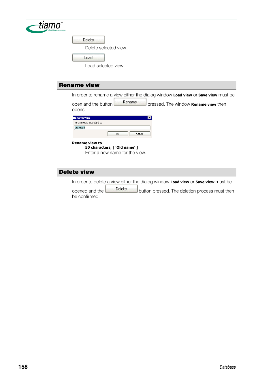 Rename view, Delete view | Metrohm tiamo 1.3 Manual User Manual | Page 184 / 893