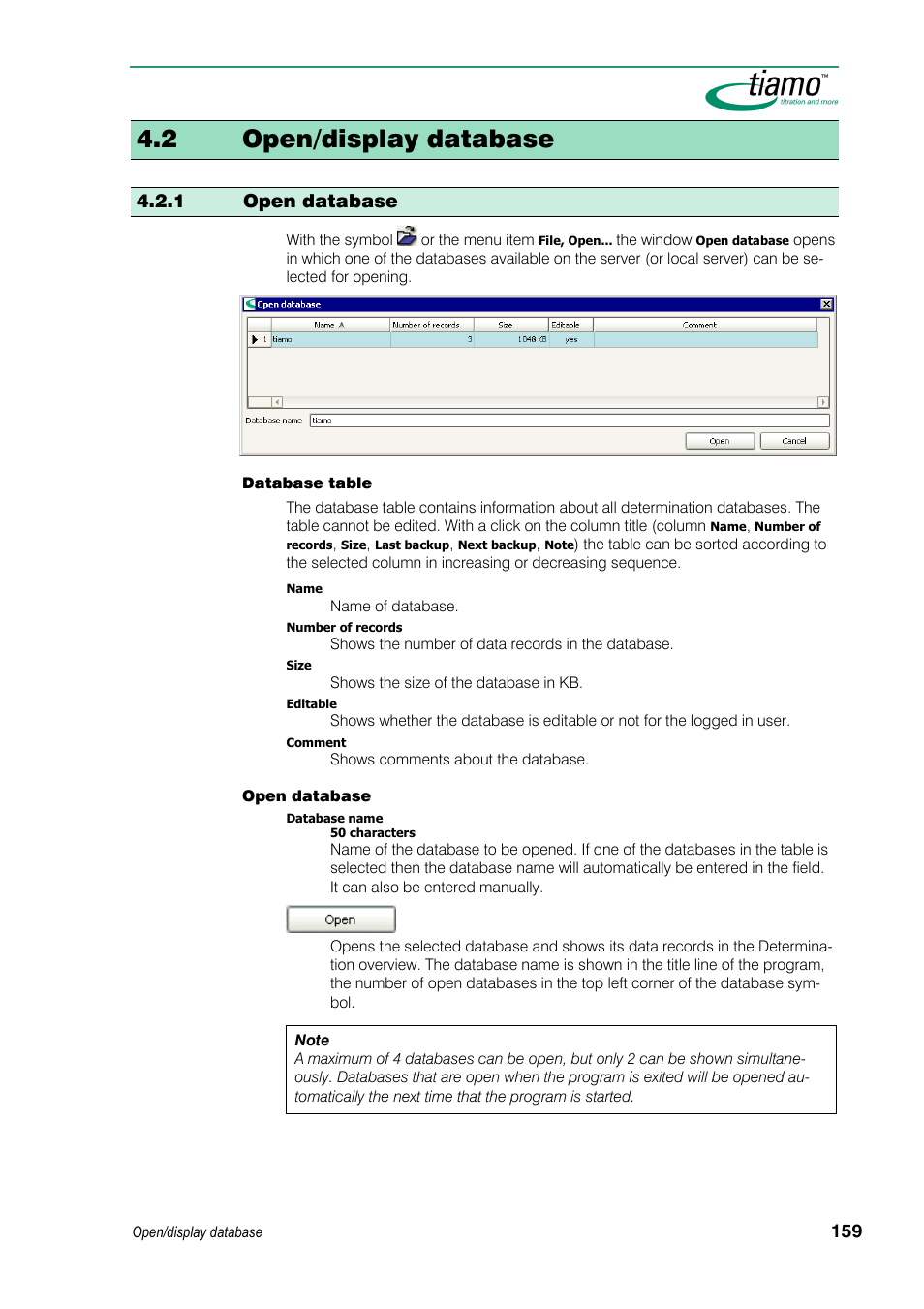 2 open/display database, 1 open database | Metrohm tiamo 1.3 Manual User Manual | Page 185 / 893