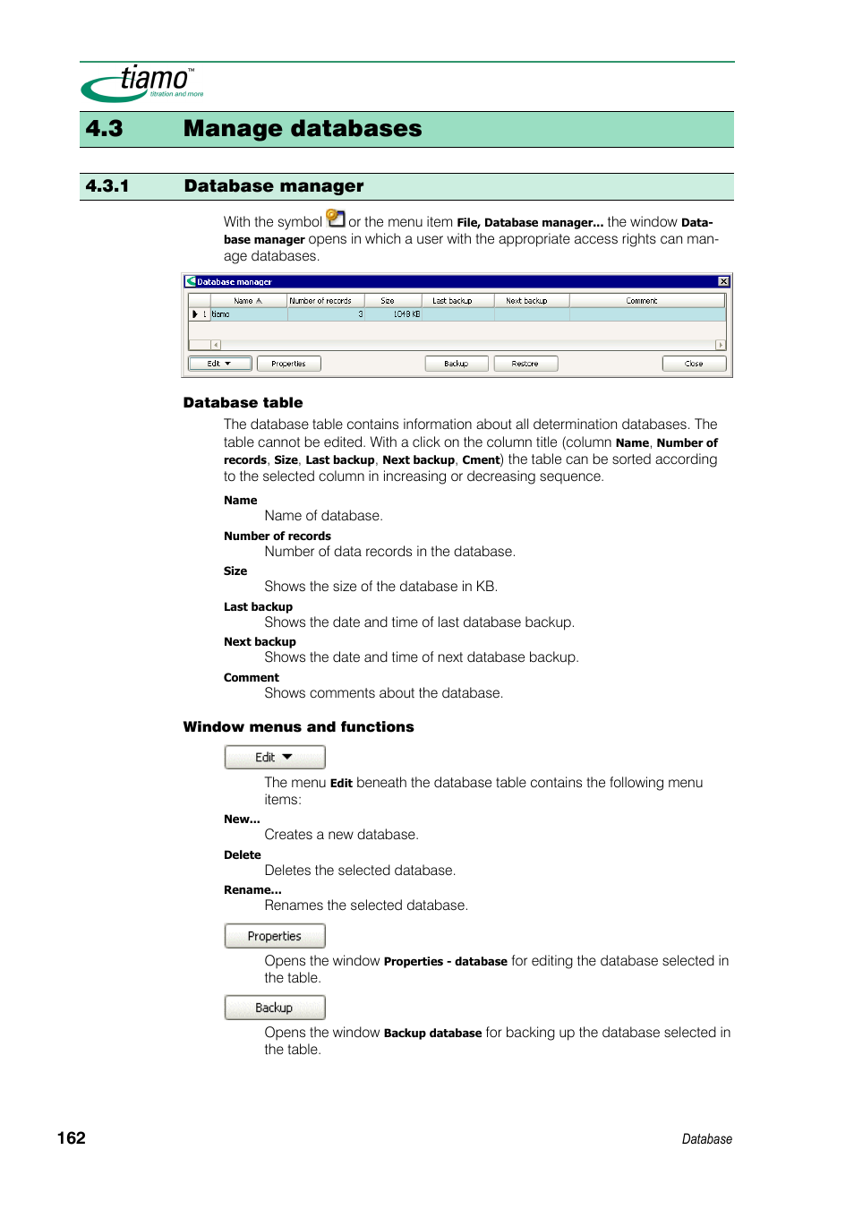 3 manage databases, 1 database manager | Metrohm tiamo 1.3 Manual User Manual | Page 188 / 893