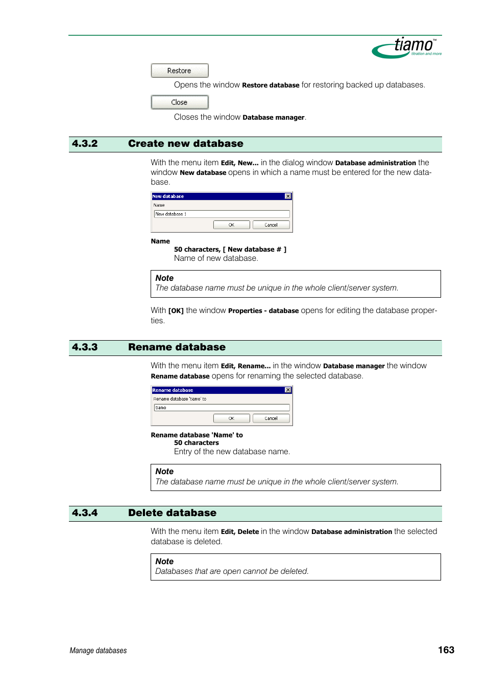 2 create new database, 3 rename database, 4 delete database | Metrohm tiamo 1.3 Manual User Manual | Page 189 / 893