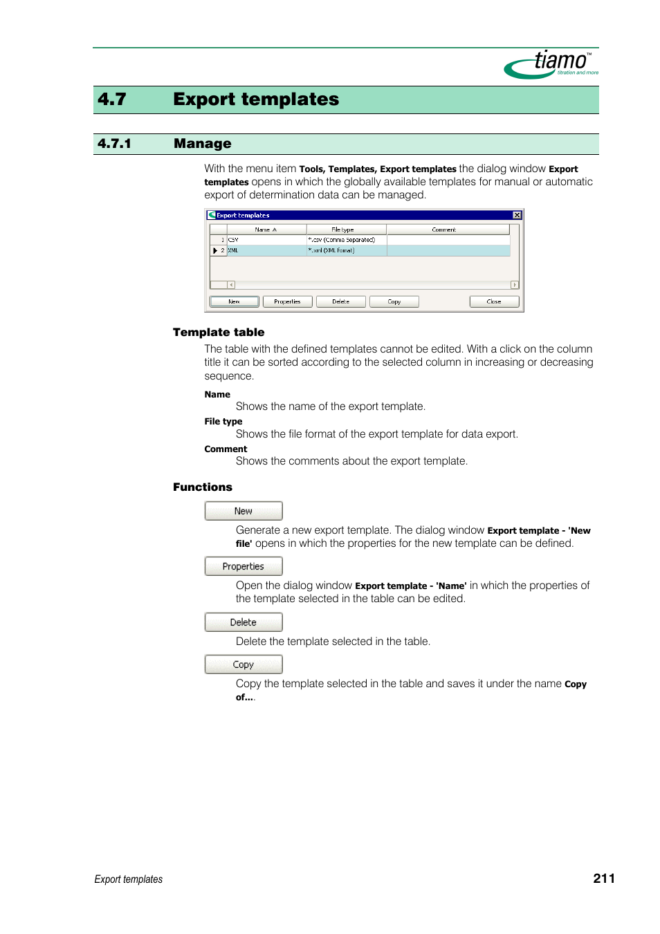 7 export templates, 1 manage | Metrohm tiamo 1.3 Manual User Manual | Page 237 / 893