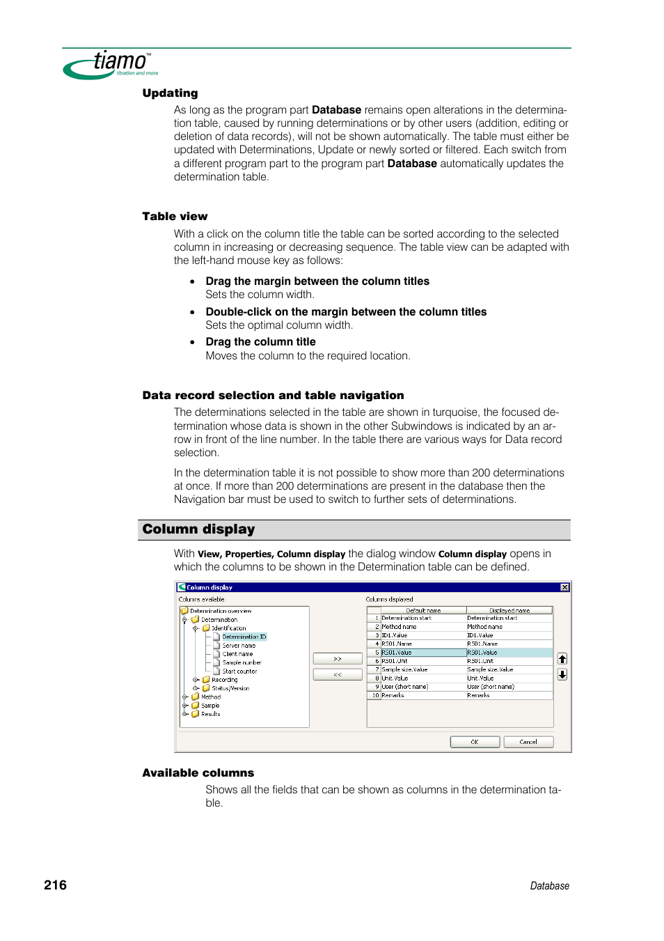 Column display | Metrohm tiamo 1.3 Manual User Manual | Page 242 / 893