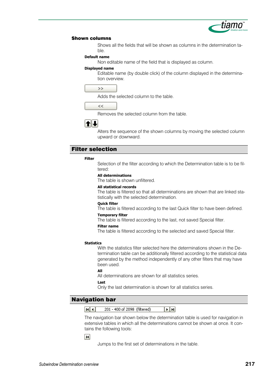 Filter selection, Navigation bar | Metrohm tiamo 1.3 Manual User Manual | Page 243 / 893