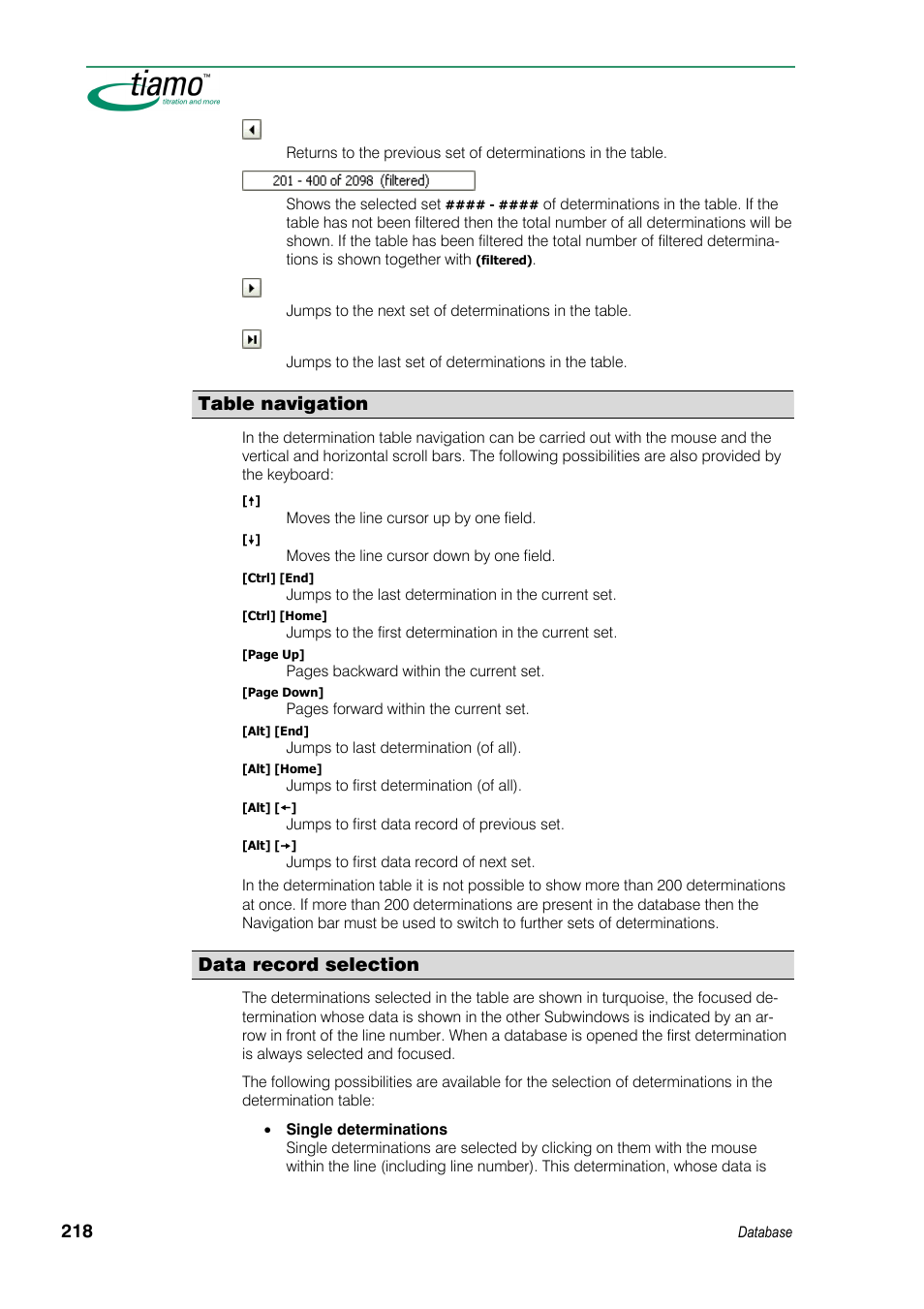 Table navigation, Data record selection | Metrohm tiamo 1.3 Manual User Manual | Page 244 / 893