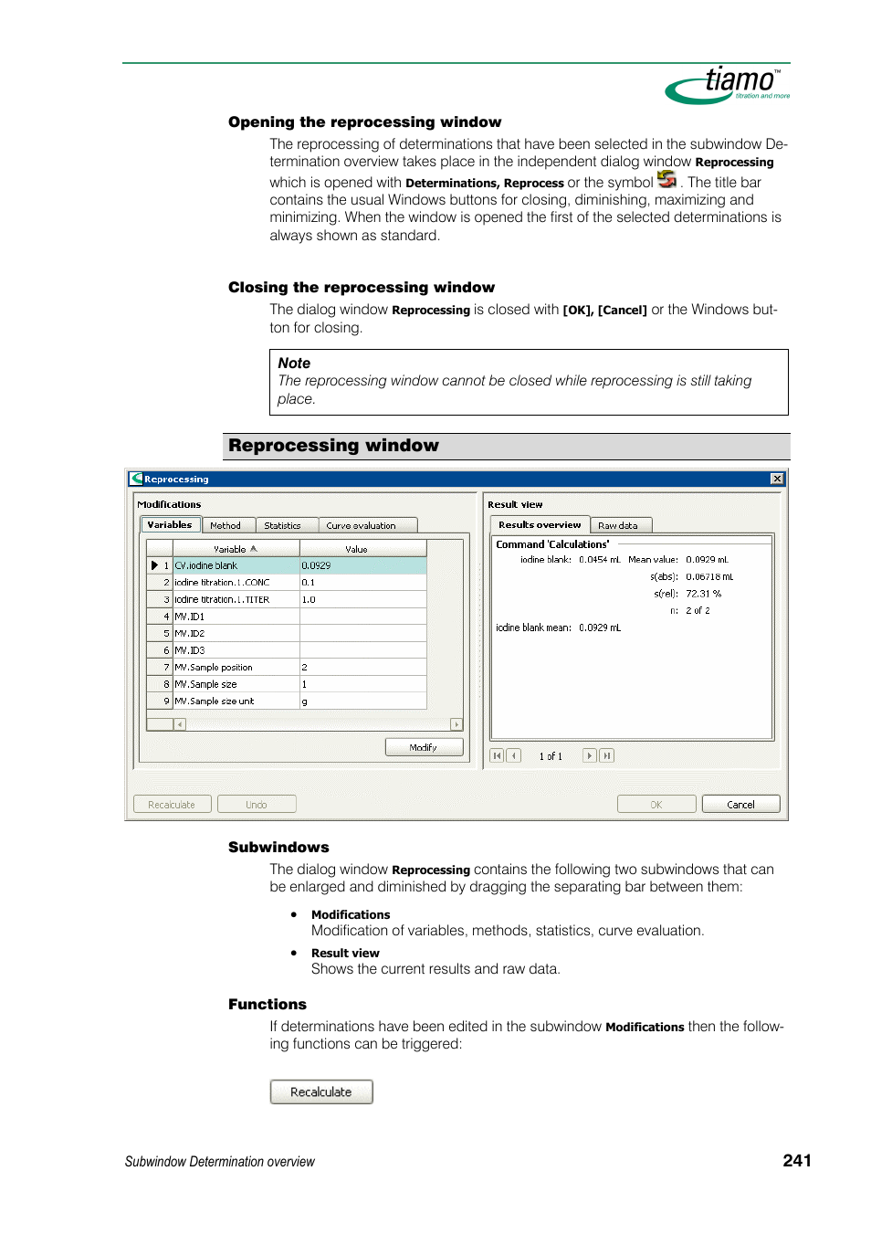 Reprocessing window | Metrohm tiamo 1.3 Manual User Manual | Page 267 / 893