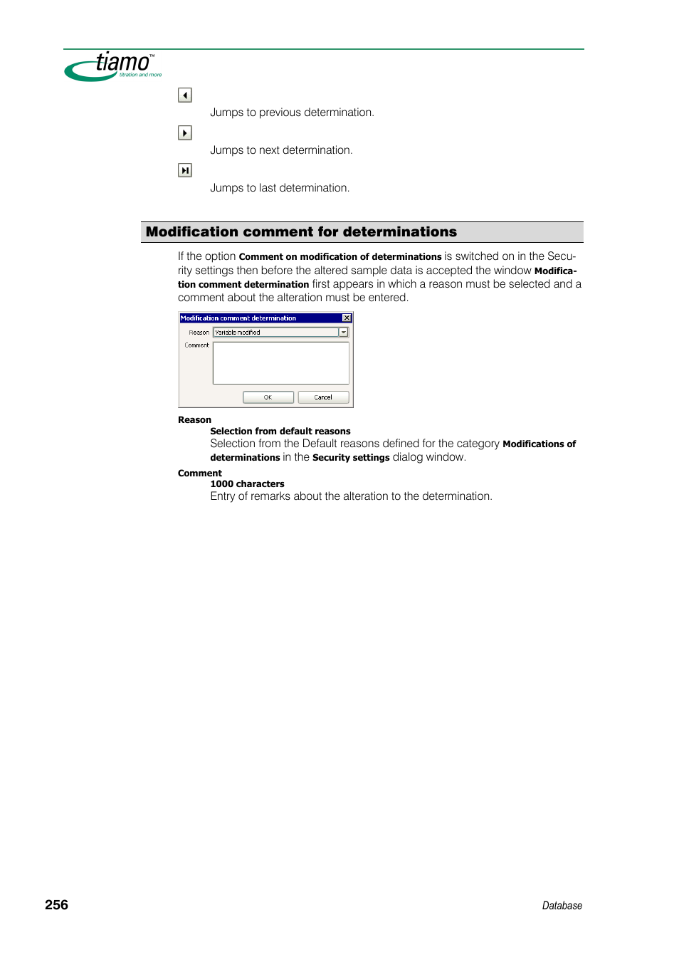 Modification comment for determinations | Metrohm tiamo 1.3 Manual User Manual | Page 282 / 893
