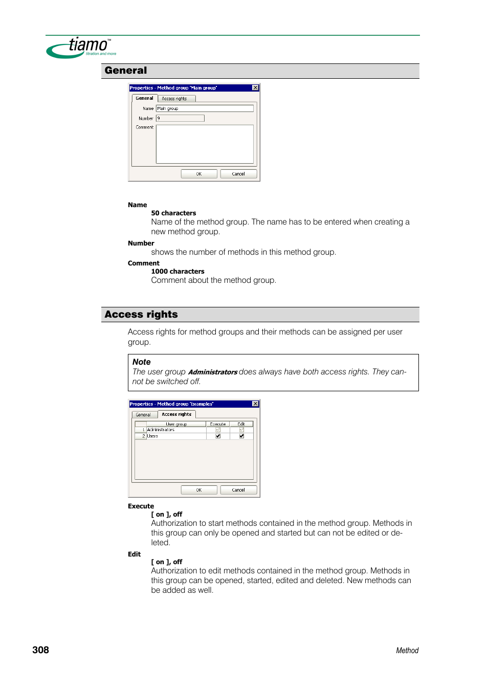 General, Access rights | Metrohm tiamo 1.3 Manual User Manual | Page 334 / 893