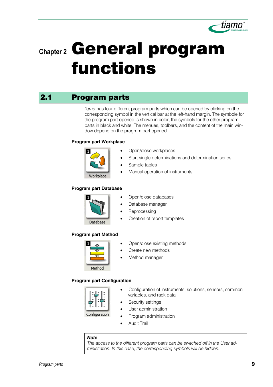 General program functions, 1 program parts, Chapter 2 | Metrohm tiamo 1.3 Manual User Manual | Page 35 / 893