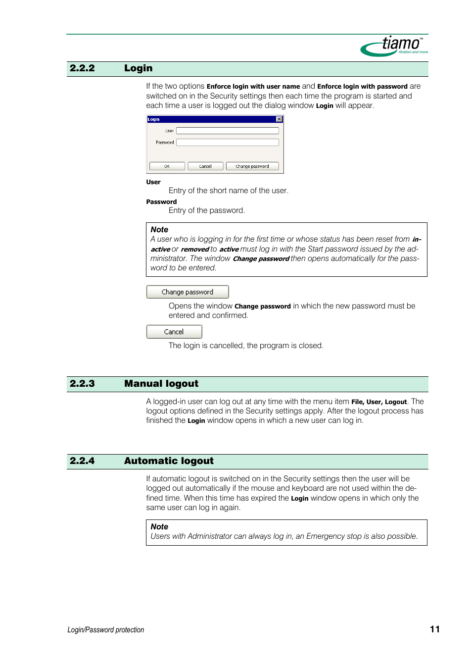 2 login, 3 manual logout, 4 automatic logout | Metrohm tiamo 1.3 Manual User Manual | Page 37 / 893