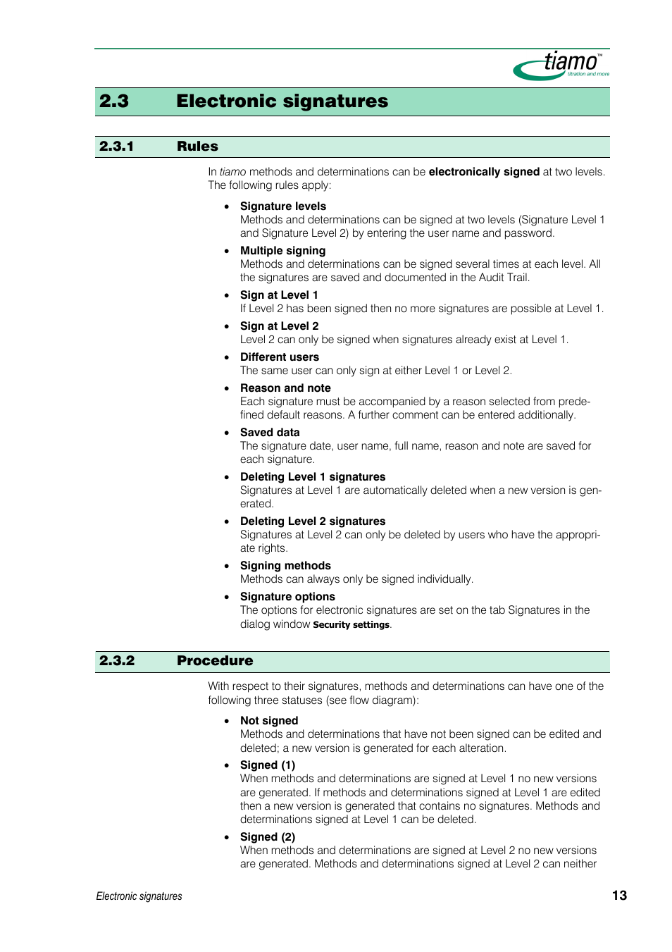 3 electronic signatures, 1 rules, 2 procedure | Metrohm tiamo 1.3 Manual User Manual | Page 39 / 893