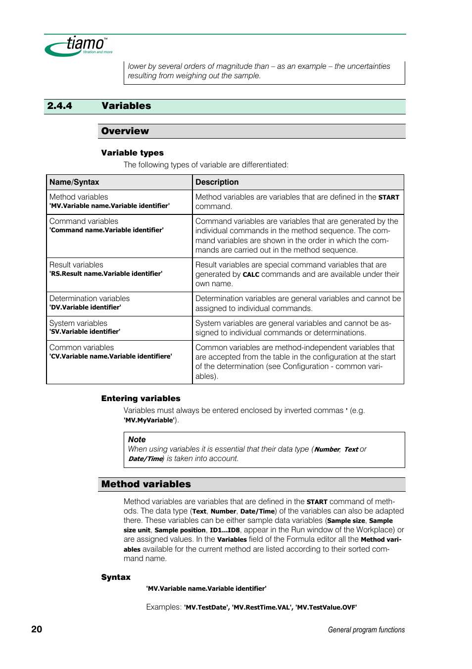 4 variables, Overview, Method variables | 4 variables overview | Metrohm tiamo 1.3 Manual User Manual | Page 46 / 893