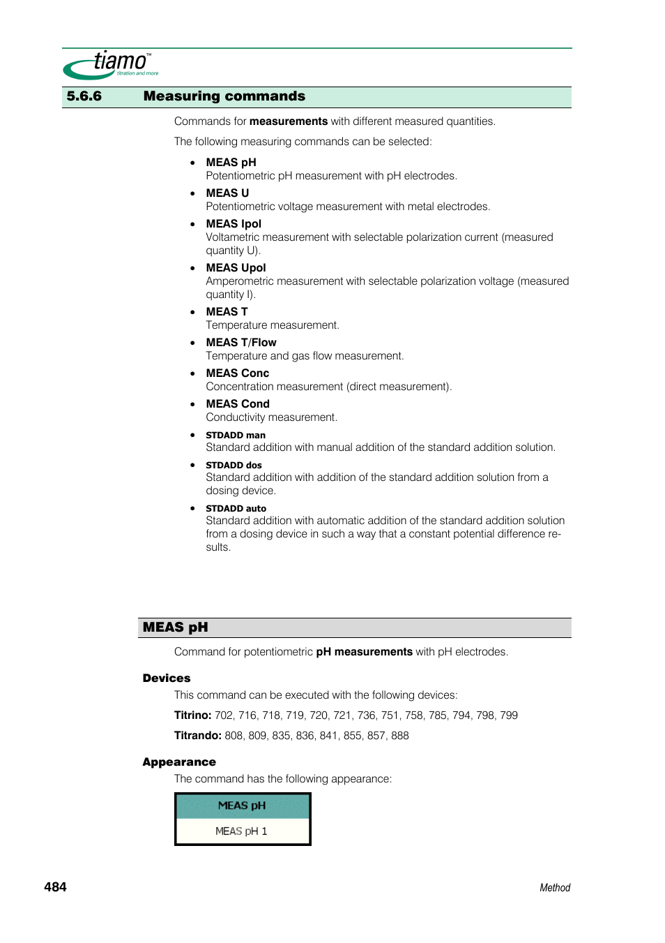 6 measuring commands, Meas ph | Metrohm tiamo 1.3 Manual User Manual | Page 510 / 893