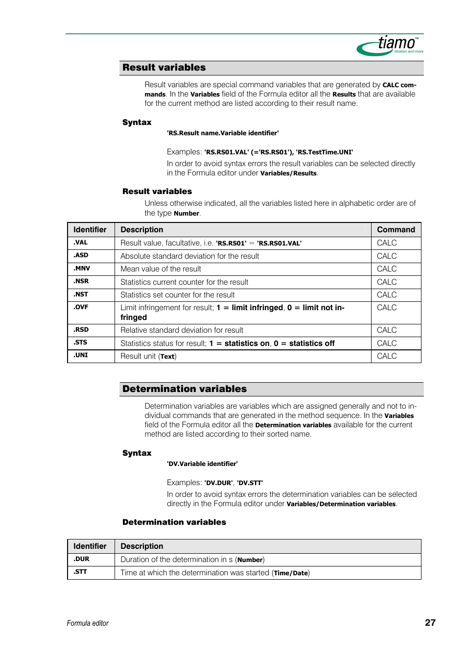 Result variables, Determination variables | Metrohm tiamo 1.3 Manual User Manual | Page 53 / 893