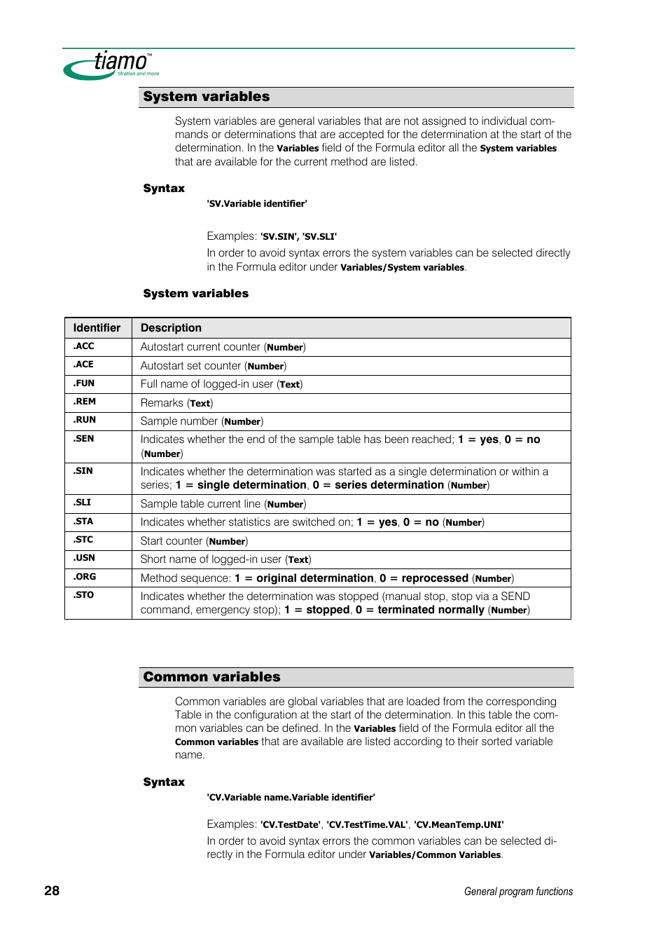 System variables, Common variables | Metrohm tiamo 1.3 Manual User Manual | Page 54 / 893