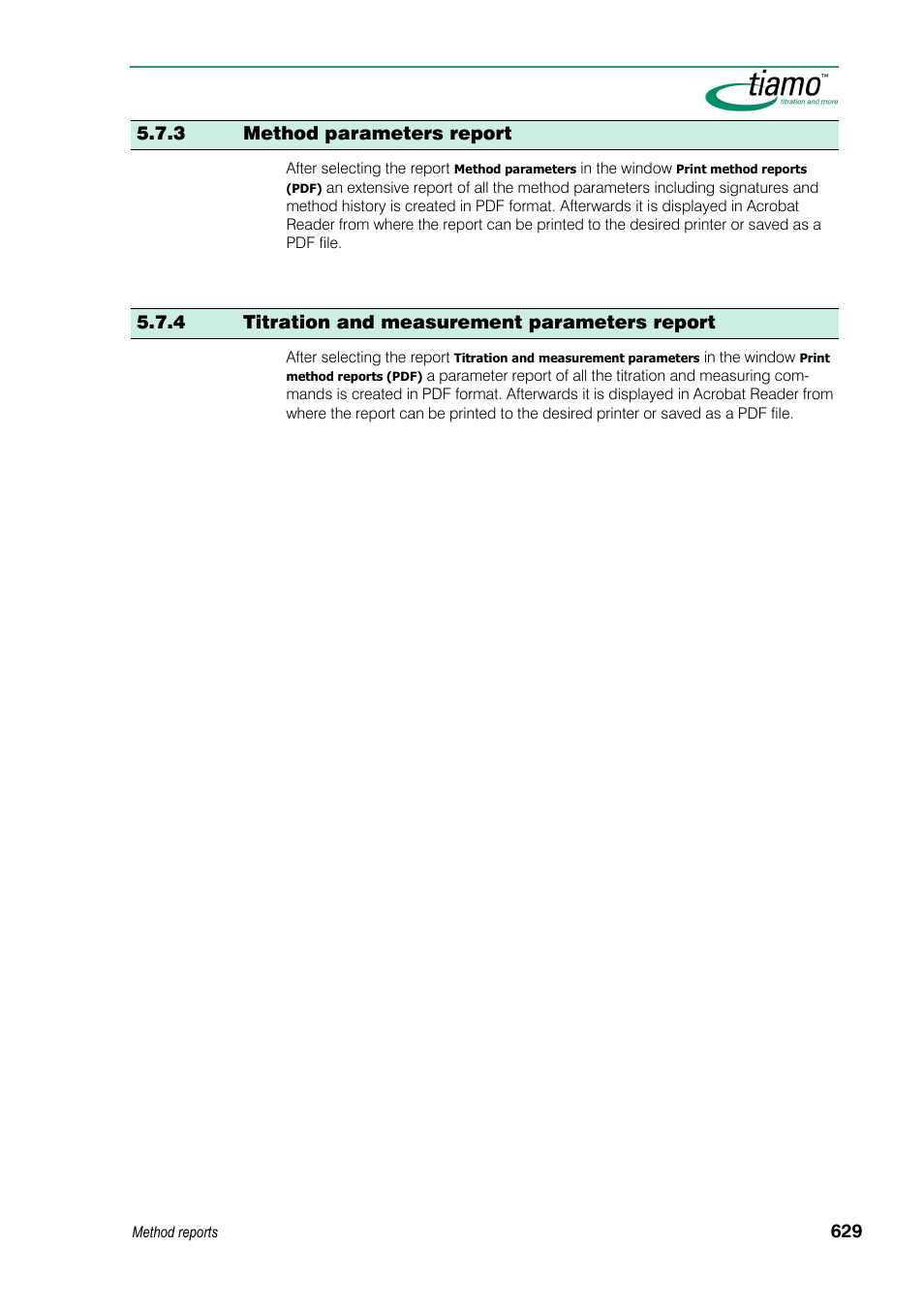 3 method parameters report, 4 titration and measurement parameters report | Metrohm tiamo 1.3 Manual User Manual | Page 655 / 893