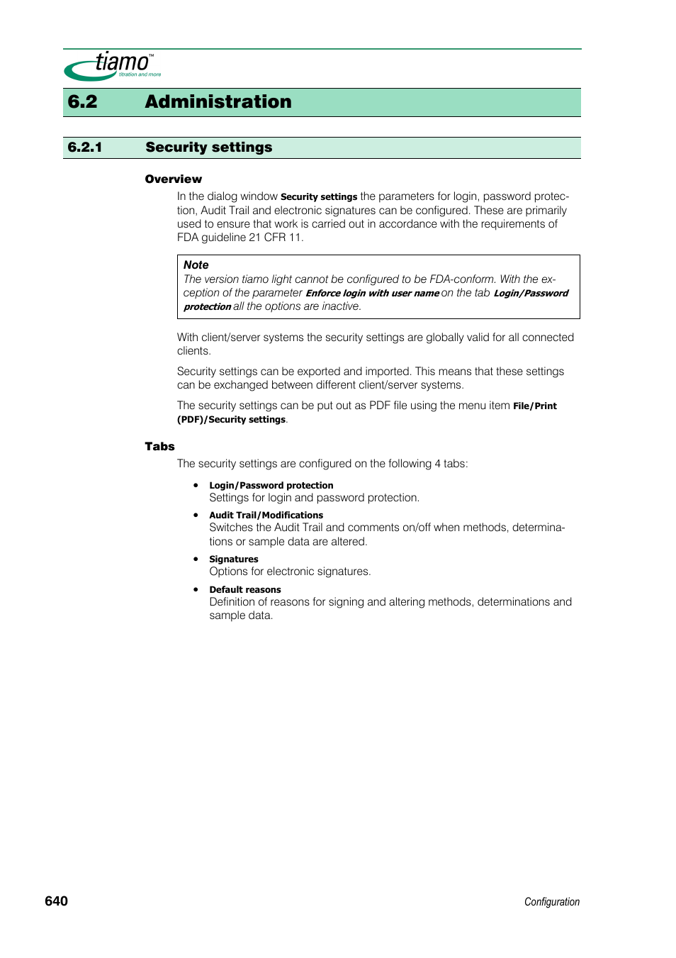 2 administration, 1 security settings | Metrohm tiamo 1.3 Manual User Manual | Page 666 / 893