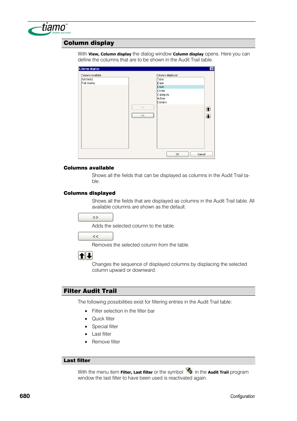 Column display, Filter audit trail | Metrohm tiamo 1.3 Manual User Manual | Page 706 / 893