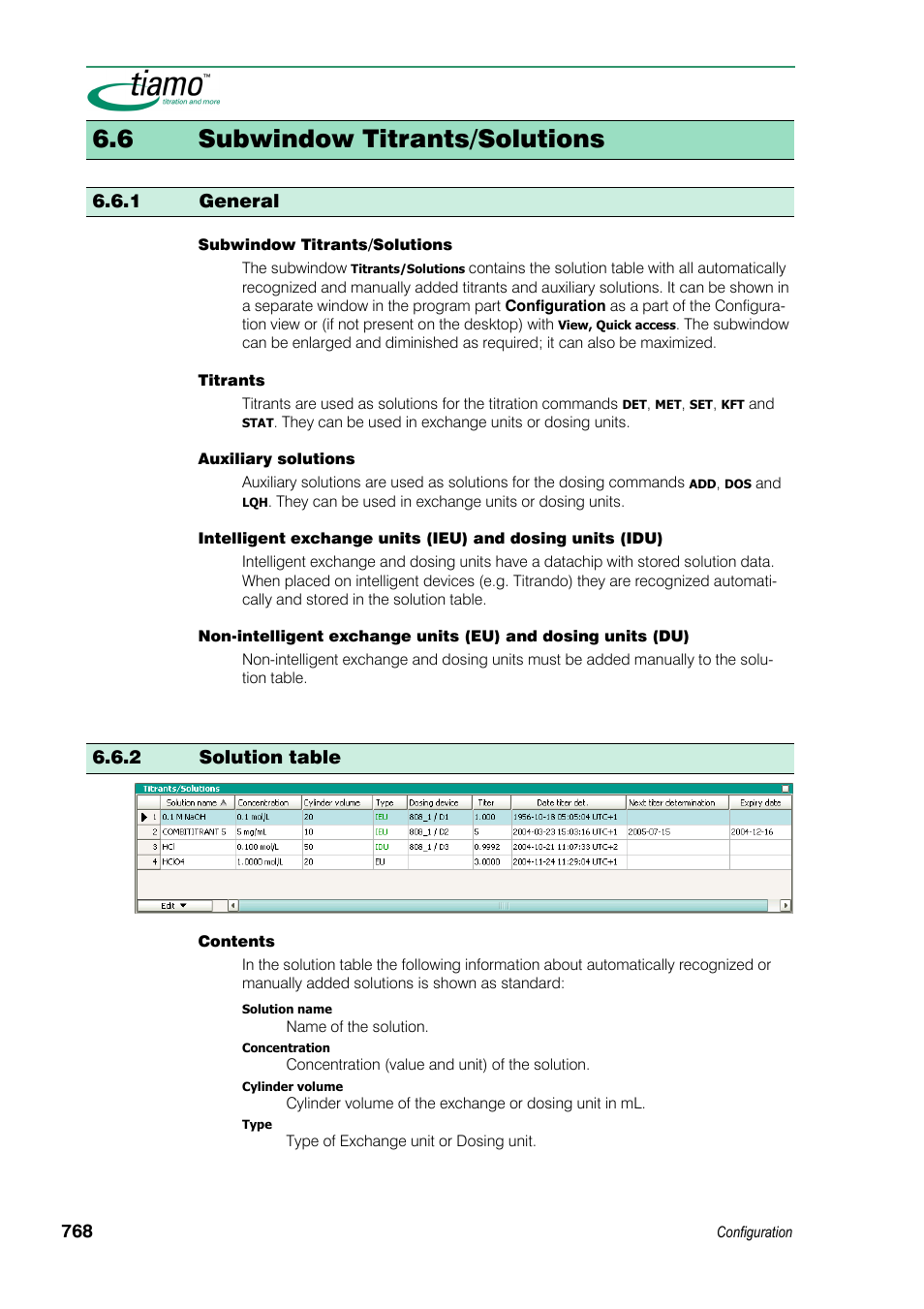 6 subwindow titrants/solutions, 1 general, 2 solution table | Metrohm tiamo 1.3 Manual User Manual | Page 794 / 893