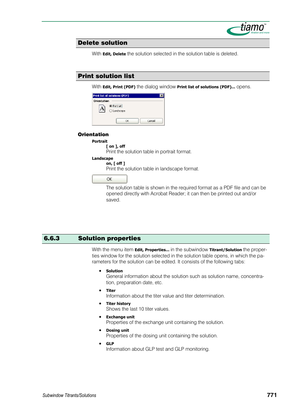 Delete solution, Print solution list, 3 solution properties | Metrohm tiamo 1.3 Manual User Manual | Page 797 / 893