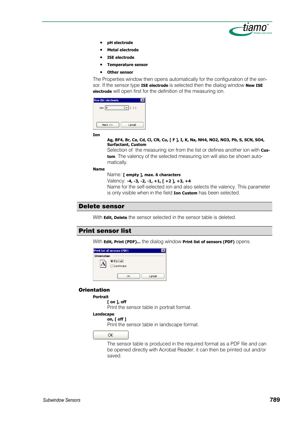 Delete sensor, Print sensor list | Metrohm tiamo 1.3 Manual User Manual | Page 815 / 893