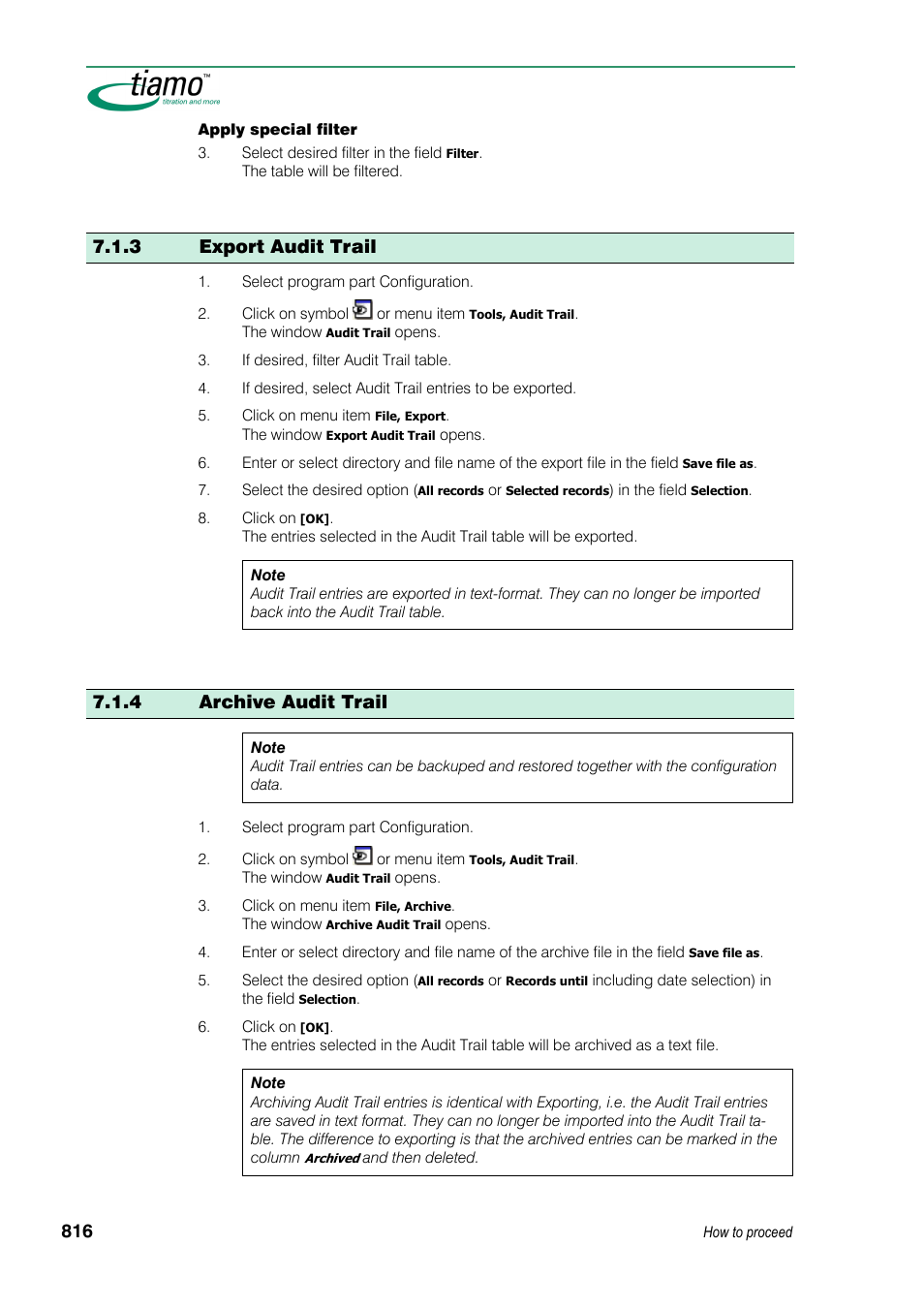 3 export audit trail, 4 archive audit trail | Metrohm tiamo 1.3 Manual User Manual | Page 842 / 893