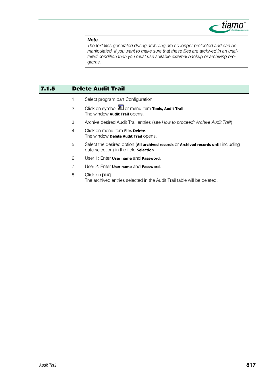 5 delete audit trail | Metrohm tiamo 1.3 Manual User Manual | Page 843 / 893