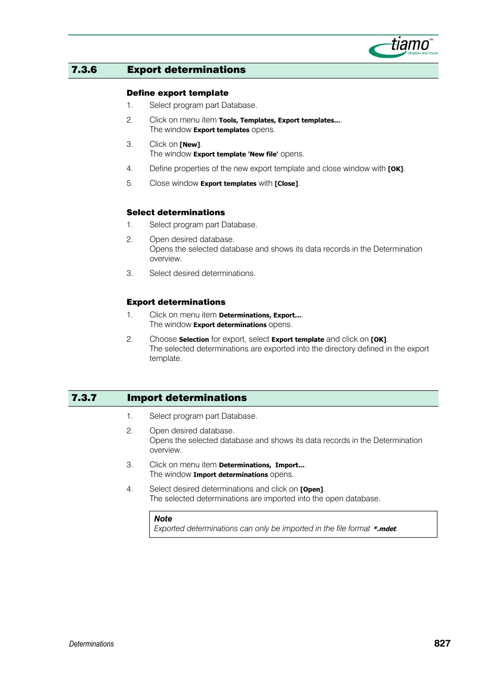 6 export determinations, 7 import determinations | Metrohm tiamo 1.3 Manual User Manual | Page 853 / 893