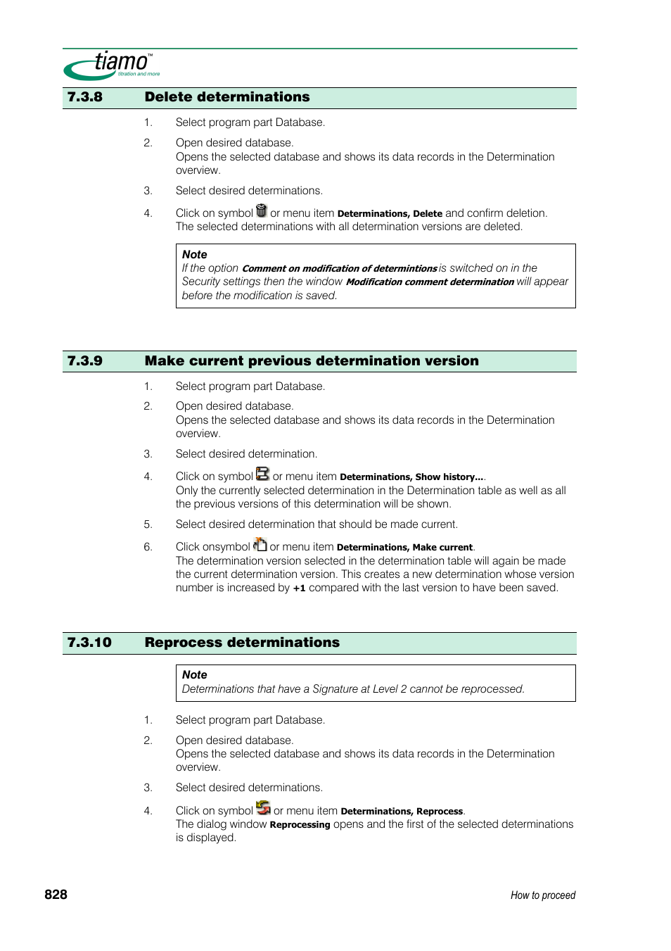 8 delete determinations, 9 make current previous determination version, 10 reprocess determinations | Metrohm tiamo 1.3 Manual User Manual | Page 854 / 893