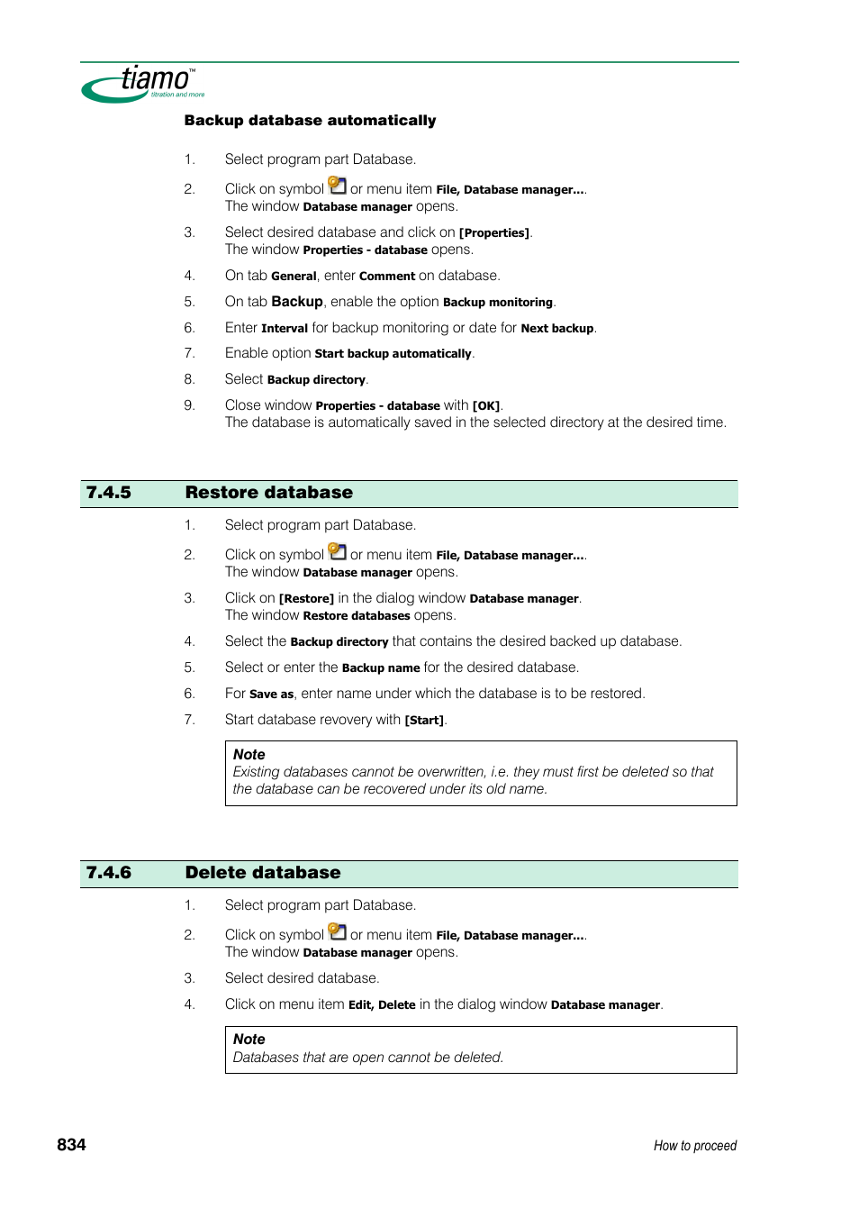 5 restore database, 6 delete database | Metrohm tiamo 1.3 Manual User Manual | Page 860 / 893