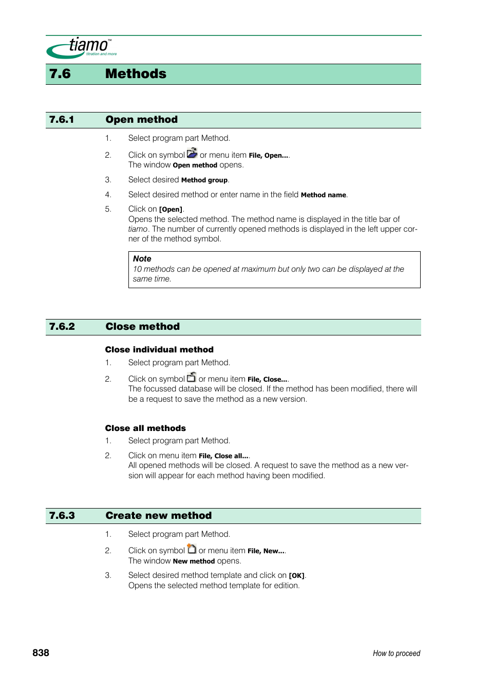 6 methods, 1 open method, 2 close method | 3 create new method | Metrohm tiamo 1.3 Manual User Manual | Page 864 / 893