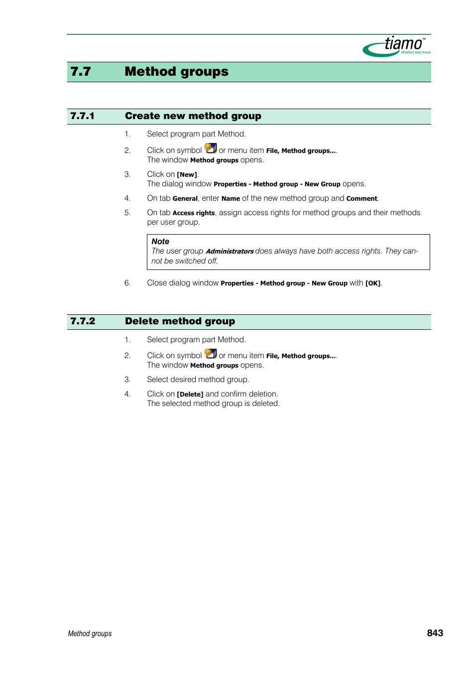 7 method groups, 1 create new method group, 2 delete method group | Metrohm tiamo 1.3 Manual User Manual | Page 869 / 893