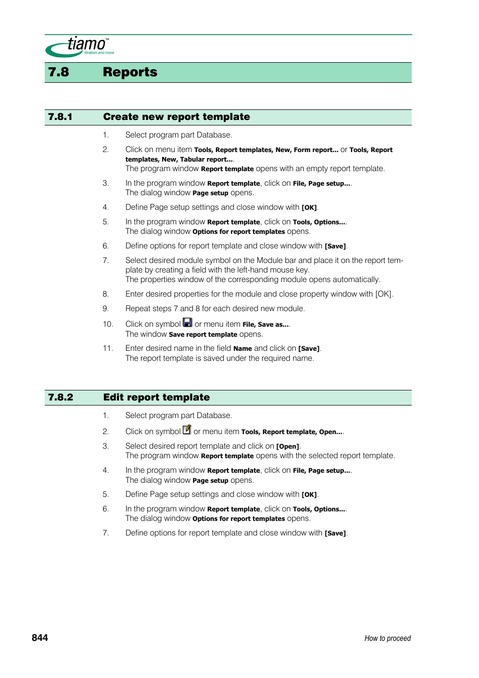 8 reports, 1 create new report template, 2 edit report template | Metrohm tiamo 1.3 Manual User Manual | Page 870 / 893