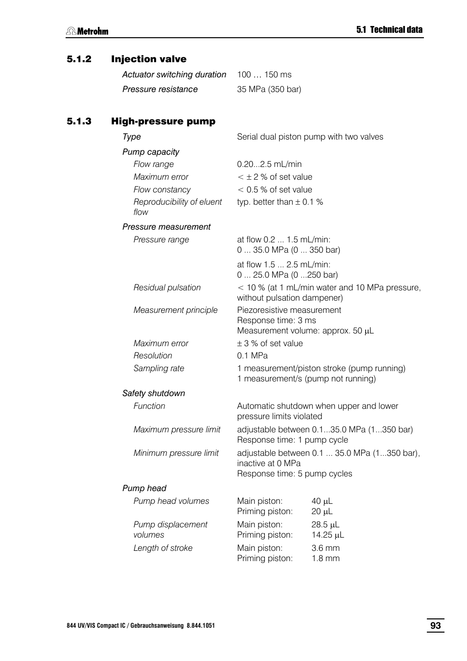 Injection valve, 3 high-pressure pump, High-pressure pump | Metrohm 844 UV/VIS Compact IC User Manual | Page 105 / 131