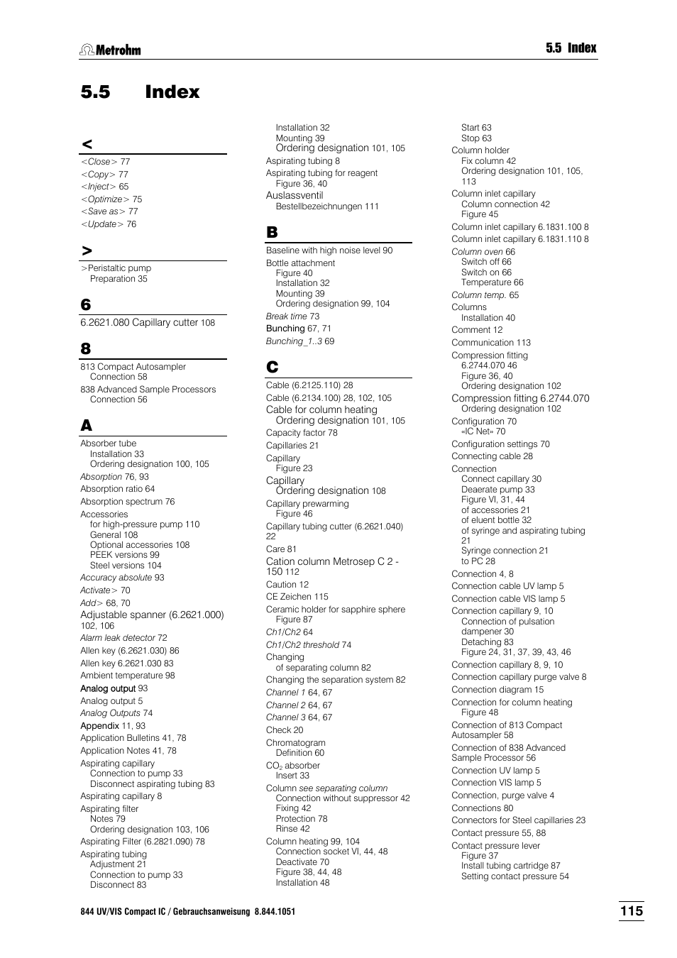 5 index, Index | Metrohm 844 UV/VIS Compact IC User Manual | Page 127 / 131