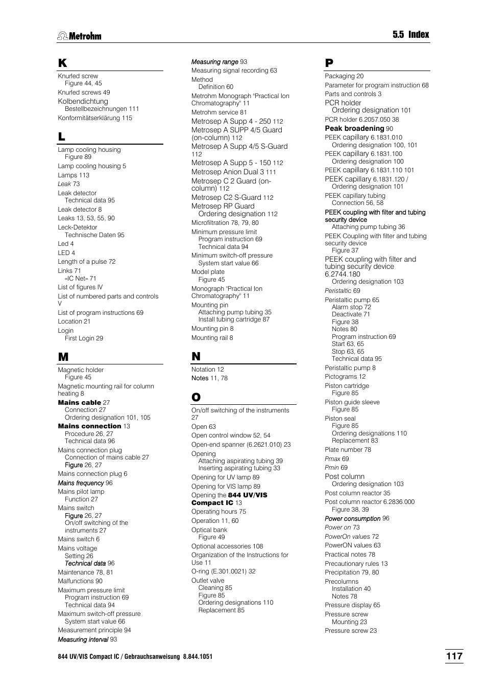 5 index | Metrohm 844 UV/VIS Compact IC User Manual | Page 129 / 131