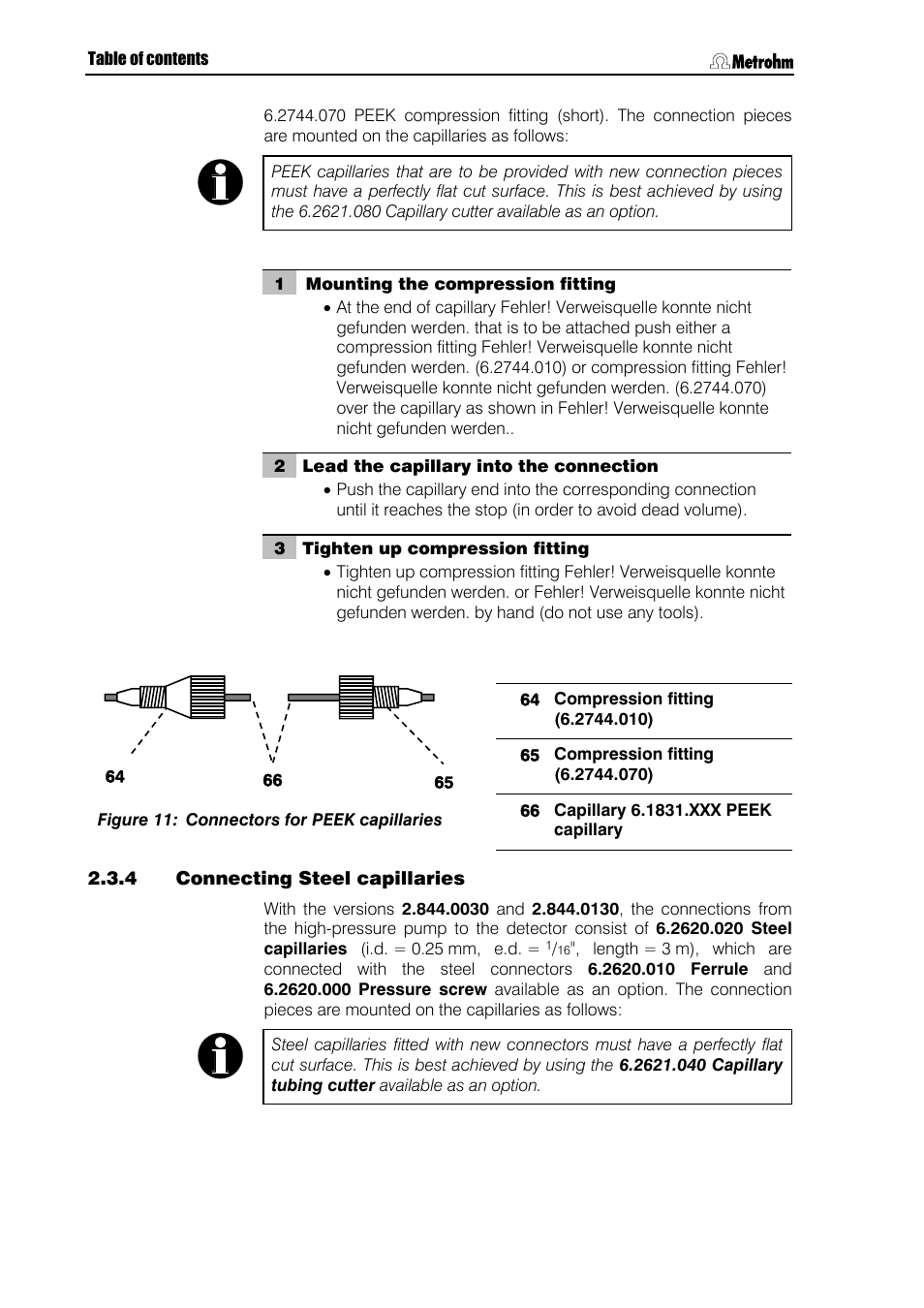 Connecting steel capillaries | Metrohm 844 UV/VIS Compact IC User Manual | Page 34 / 131