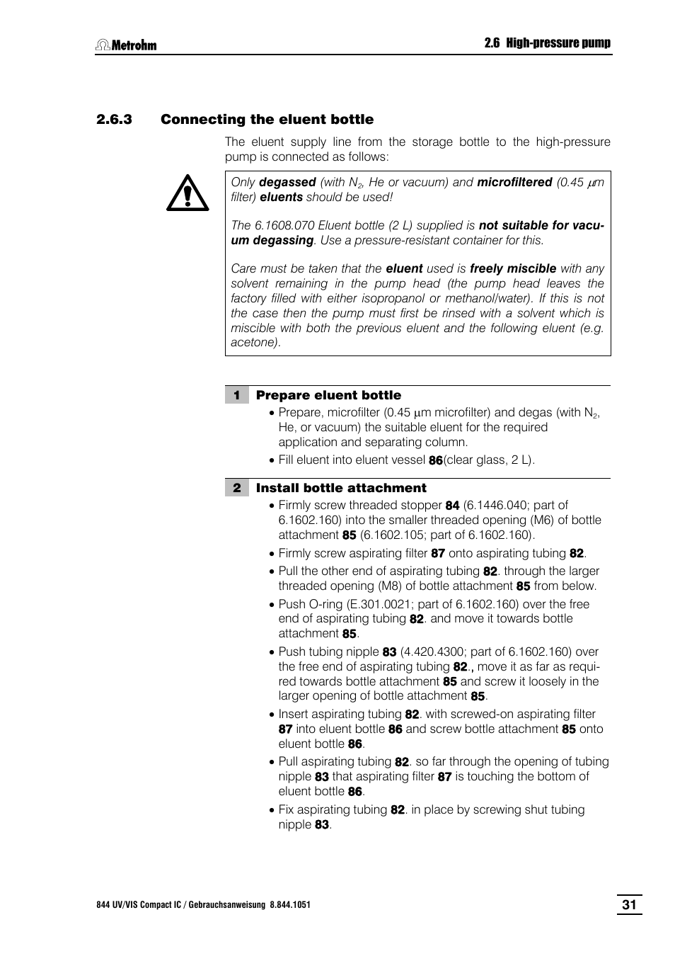 Connecting the eluent bottle | Metrohm 844 UV/VIS Compact IC User Manual | Page 43 / 131
