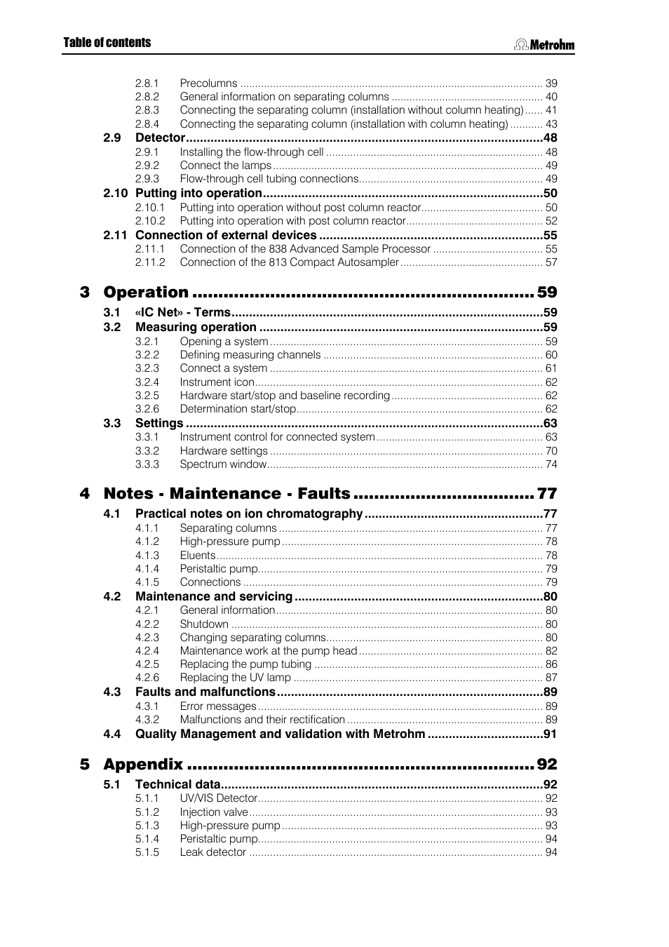 Operation, Appendix | Metrohm 844 UV/VIS Compact IC User Manual | Page 6 / 131