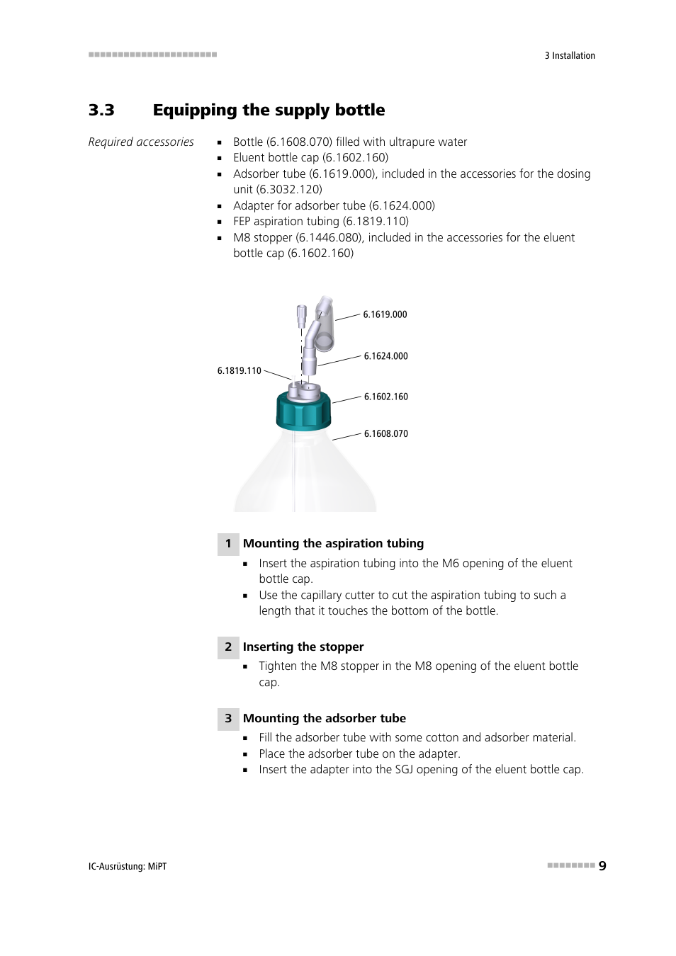 3 equipping the supply bottle, Equipping the supply bottle | Metrohm MiPT User Manual | Page 15 / 22