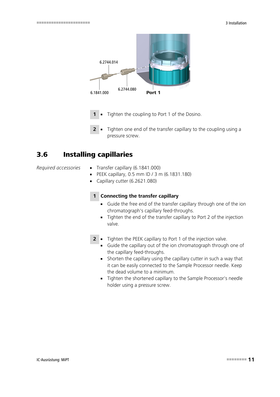 6 installing capillaries, Installing capillaries | Metrohm MiPT User Manual | Page 17 / 22