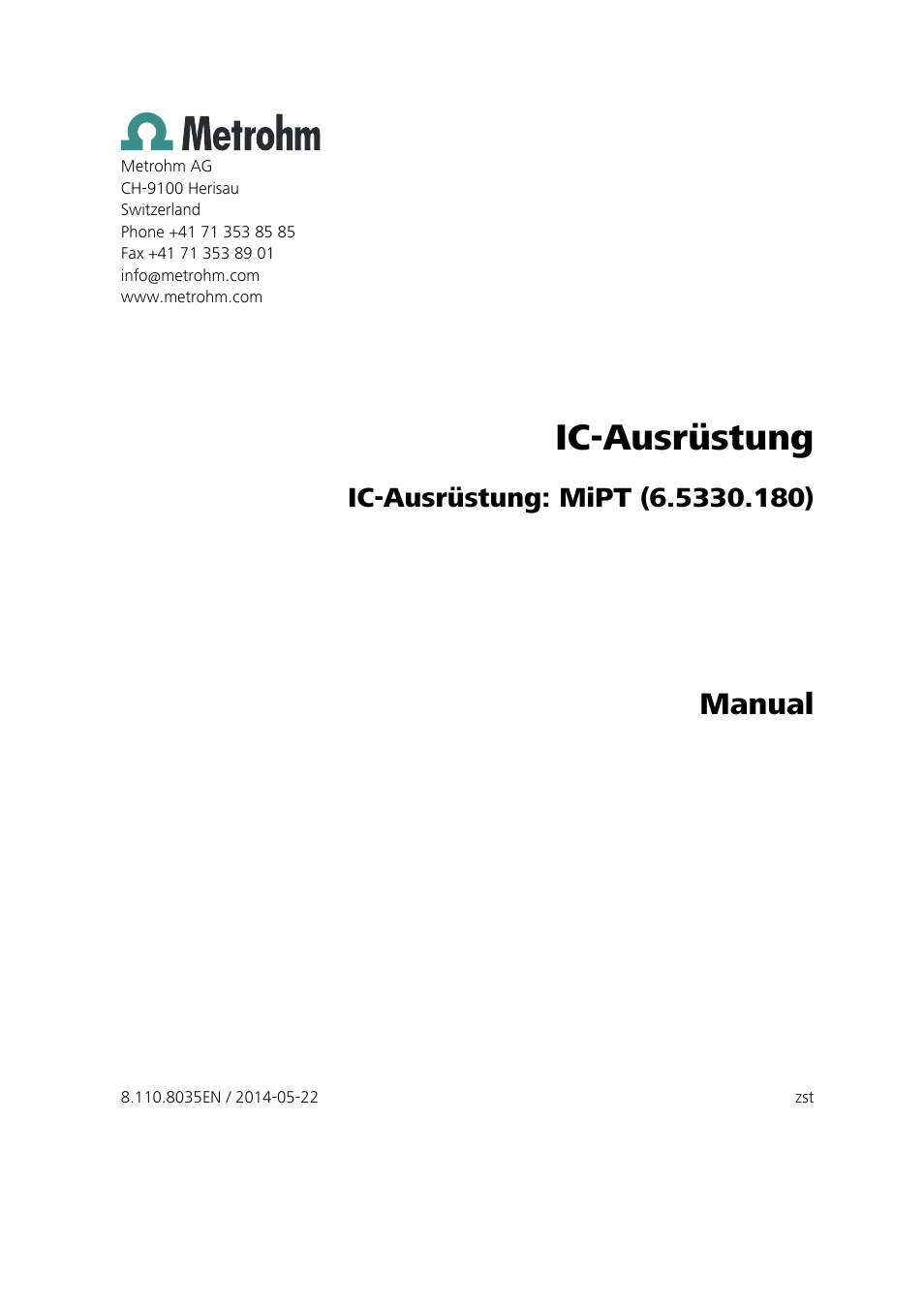 Ic-ausrüstung, Manual | Metrohm MiPT User Manual | Page 3 / 22