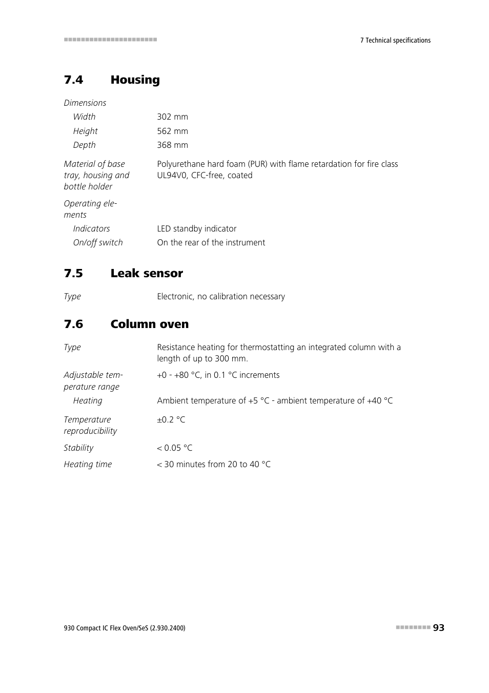 4 housing, 5 leak sensor, 6 column oven | Housing, Leak sensor, Column oven | Metrohm 930 Compact IC Flex Oven/SeS User Manual | Page 101 / 111