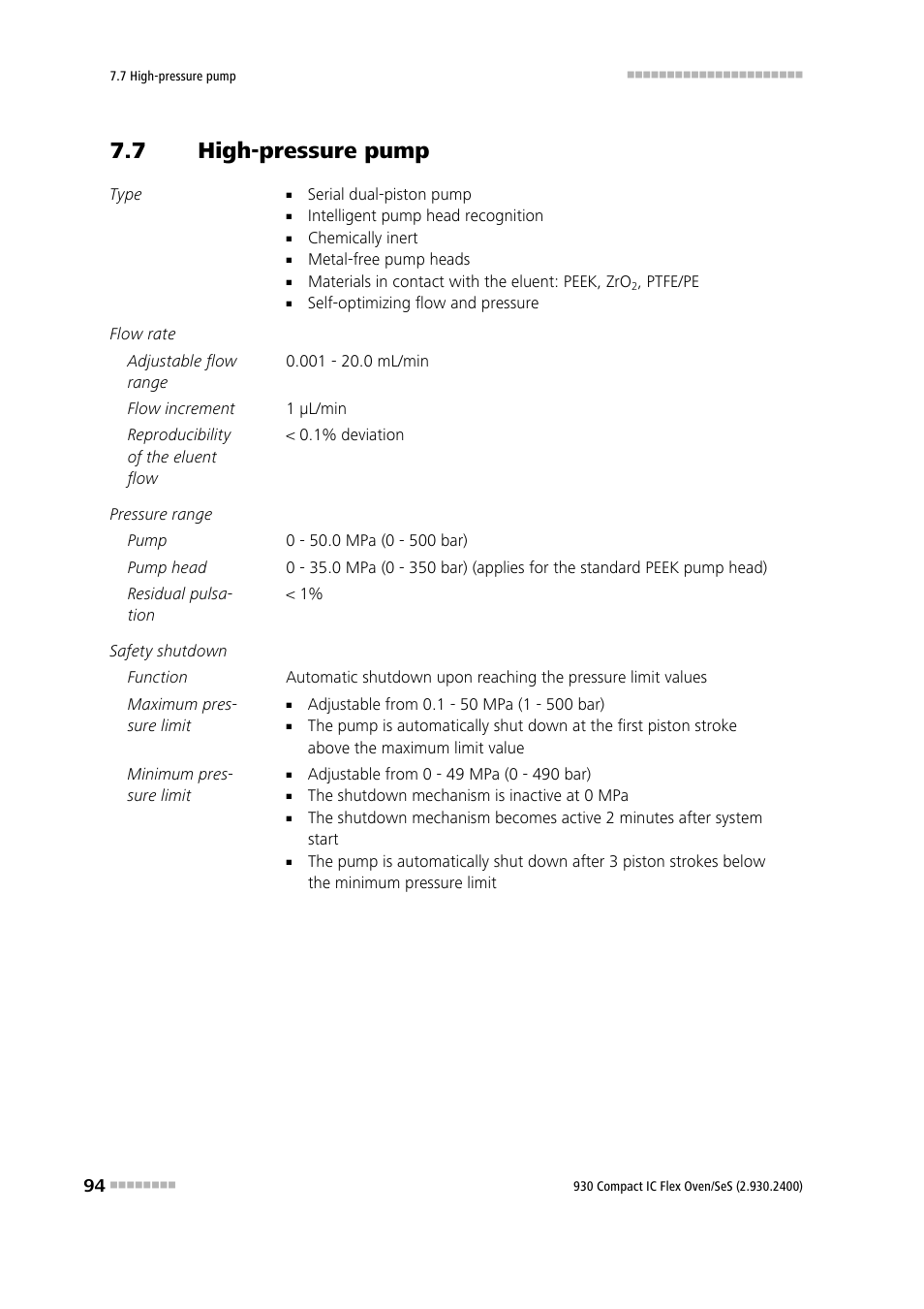 7 high-pressure pump, High-pressure pump | Metrohm 930 Compact IC Flex Oven/SeS User Manual | Page 102 / 111