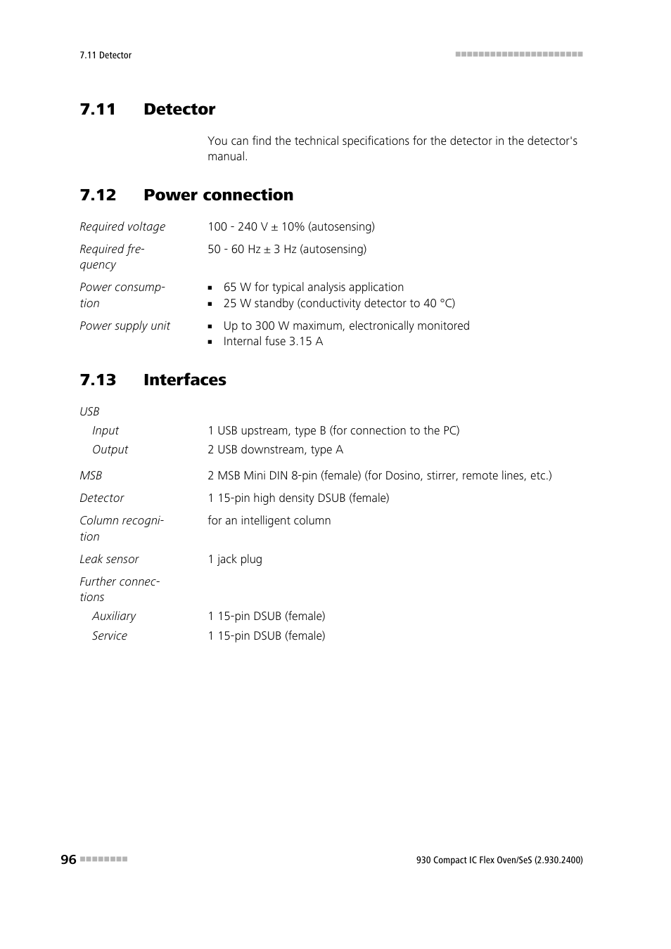 11 detector, 12 power connection, 13 interfaces | Metrohm 930 Compact IC Flex Oven/SeS User Manual | Page 104 / 111