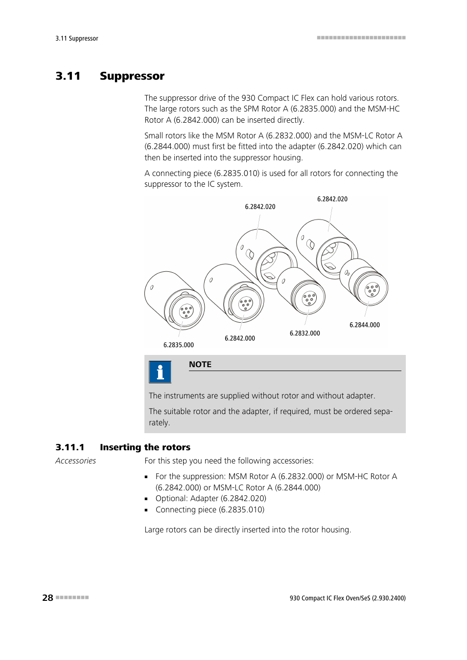 11 suppressor, 1 inserting the rotors, Inserting the rotors | Metrohm 930 Compact IC Flex Oven/SeS User Manual | Page 36 / 111