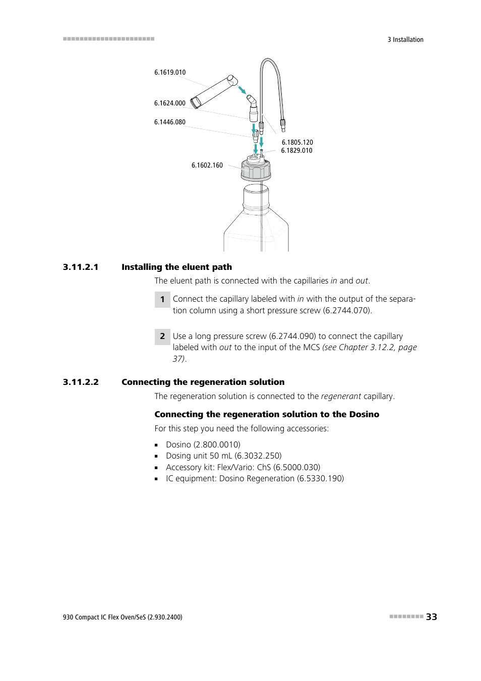 1 installing the eluent path, 2 connecting the regeneration solution | Metrohm 930 Compact IC Flex Oven/SeS User Manual | Page 41 / 111